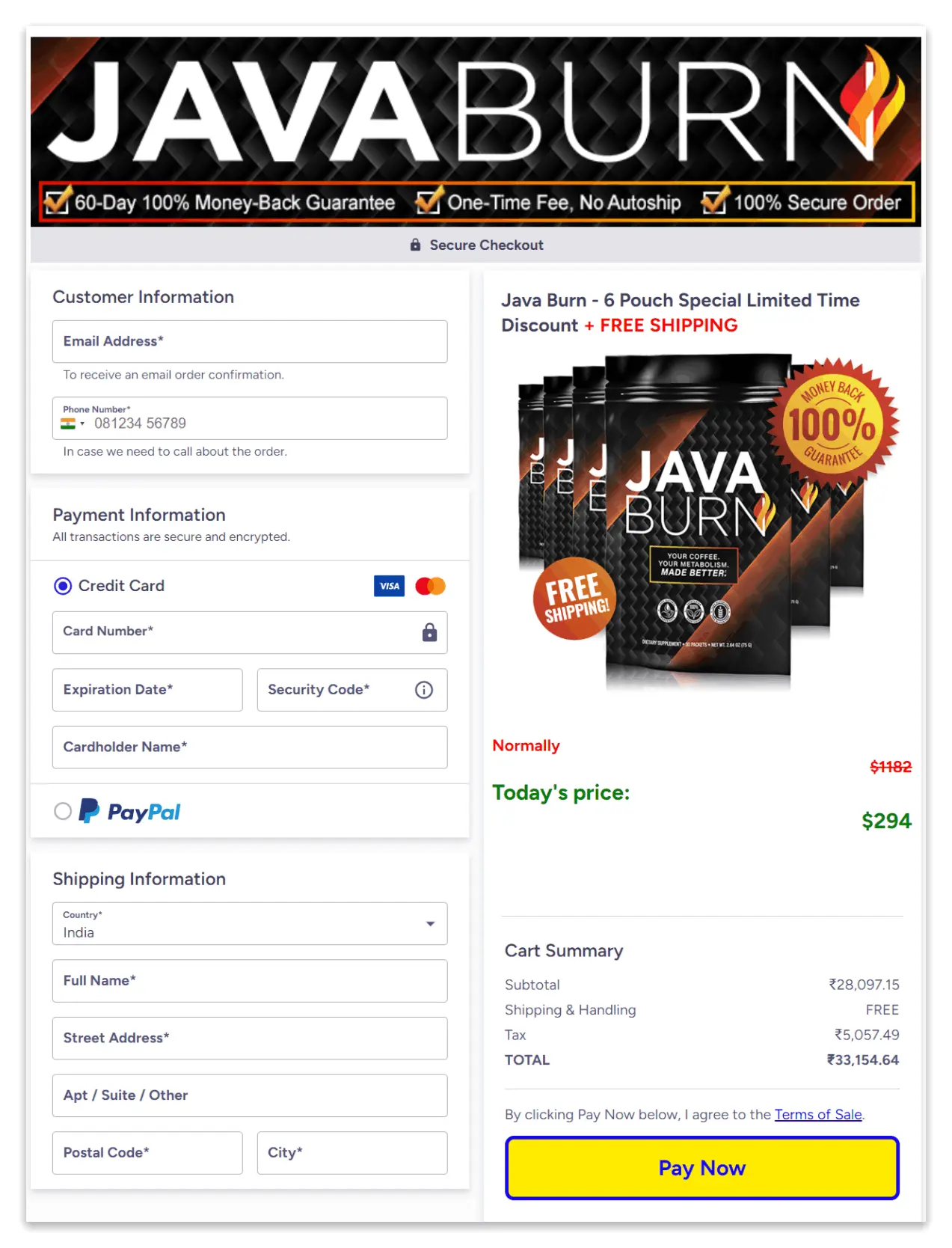 Java Burn Secure Checkout Page