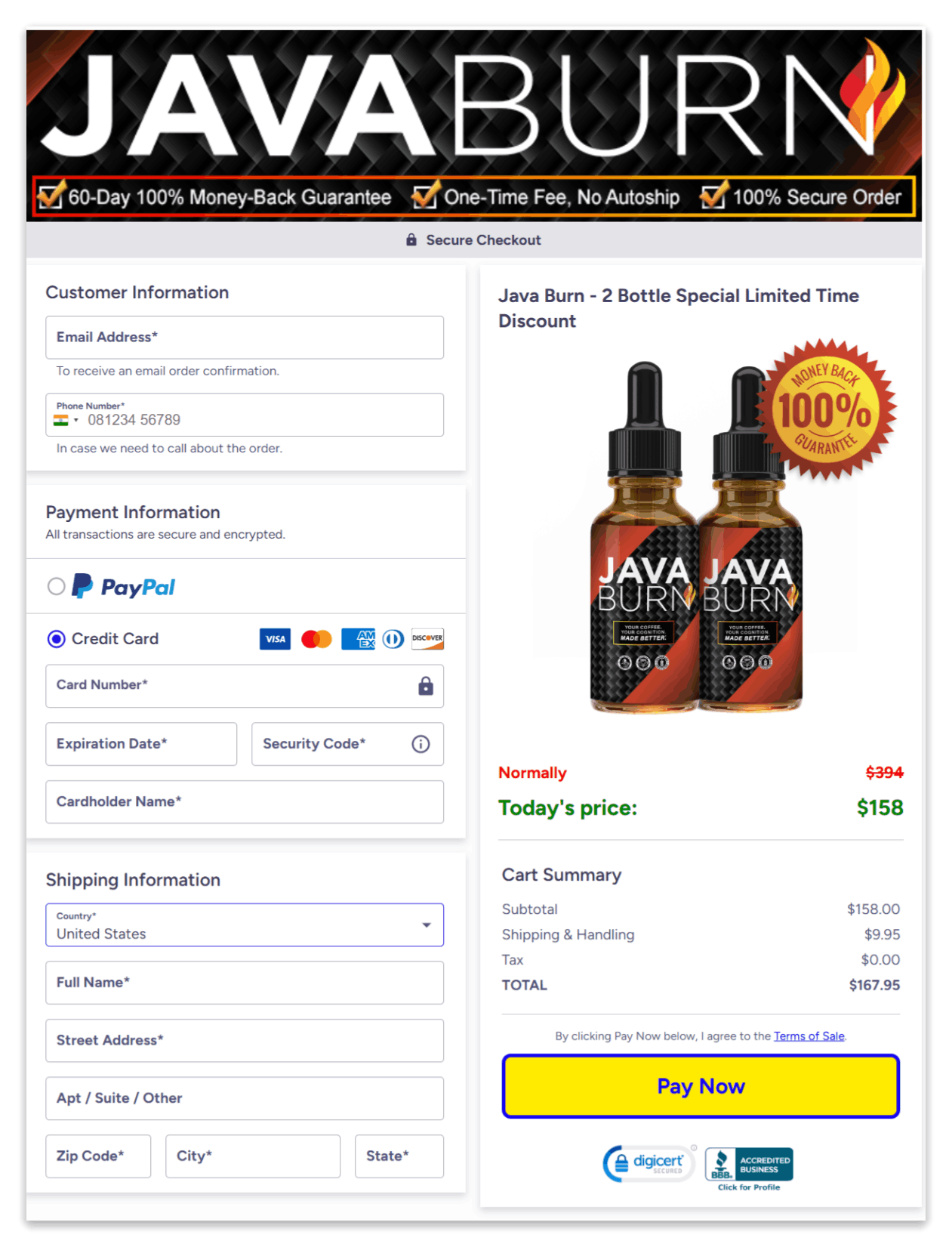 Java Burn Secure Checkout Page