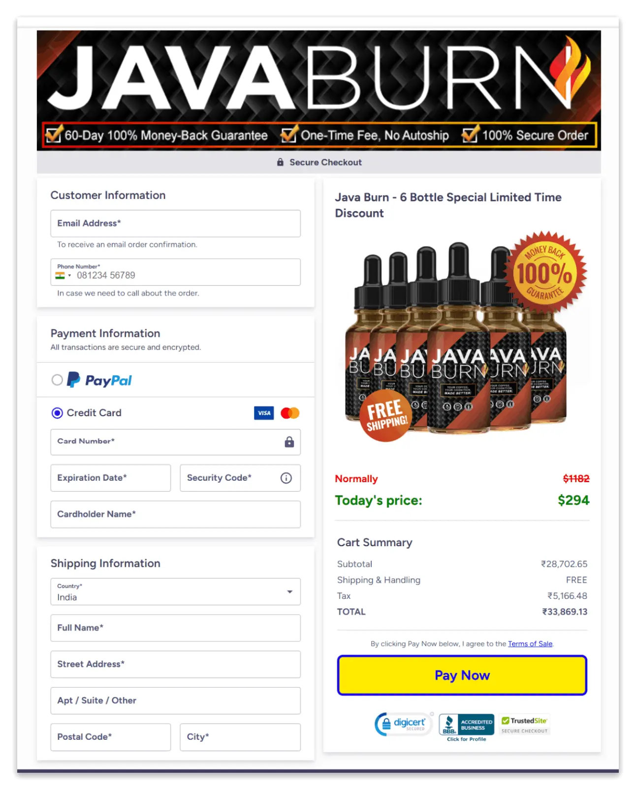 Java Burn Secure Checkout Page